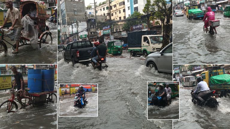 পানিতে ডুবেছে ঢাকার অলিগলি, ভোগান্তিতে মানুষ
